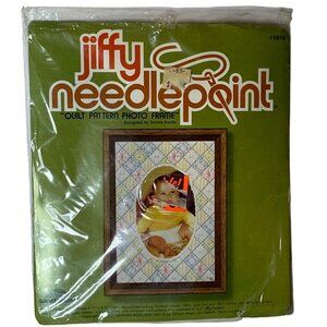 Jiffy Quilt Pattern Photo Frame Needlepoint Kit Unused Craft Supplies 6-1/2"x8-1